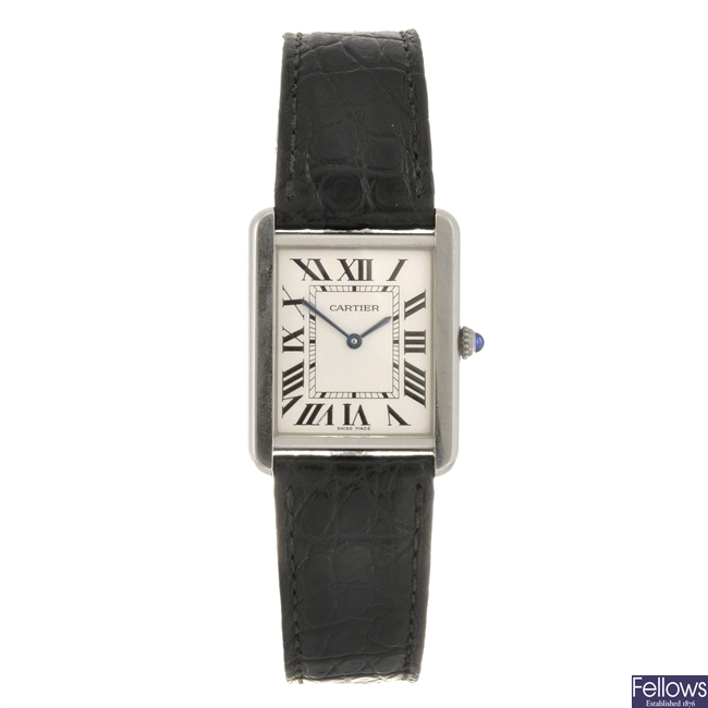 (956000131) A stainless steel quartz Cartier Tank Solo wrist watch.