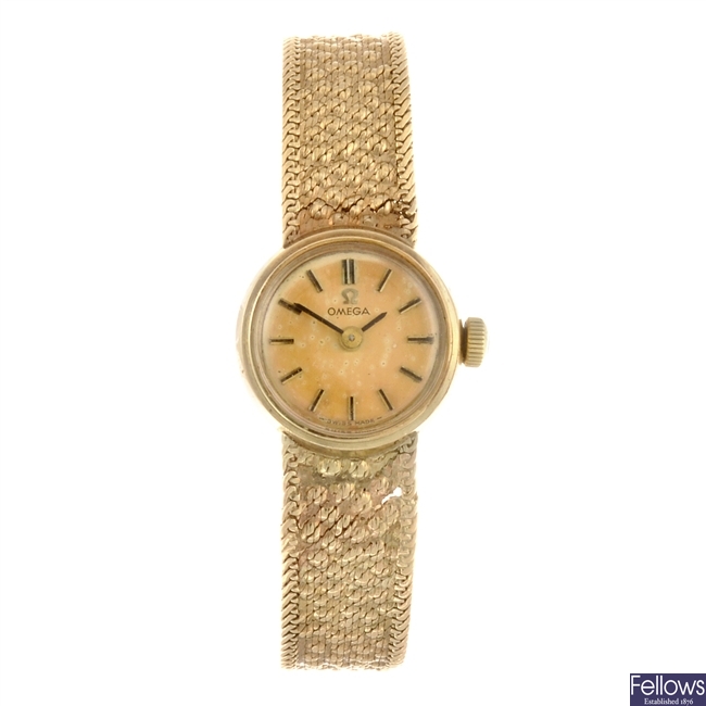 (946000450) A 9ct gold manual wind lady's Omega bracelet watch.