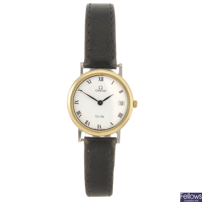 A bi-colour quartz lady's Omega De Ville wrist watch.