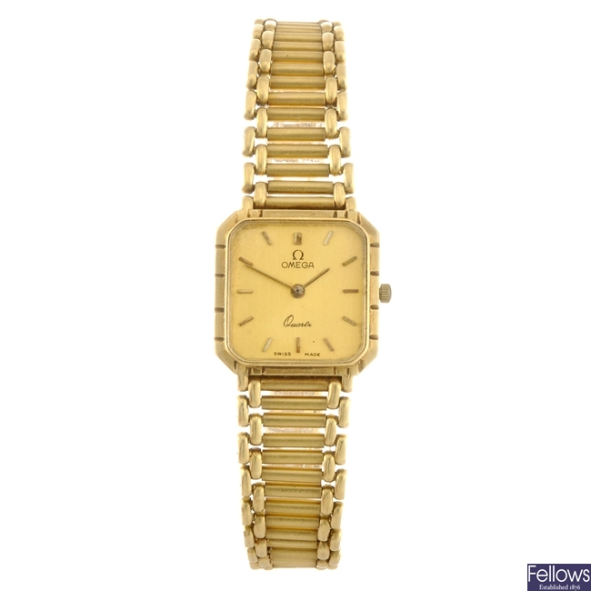 (122084654) An 18k gold quartz lady's Omega bracelet watch.