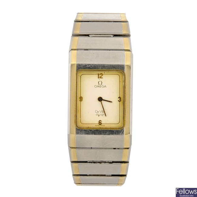 (605011365) A bi-colour quartz gentleman's Omega De Ville bracelet watch.