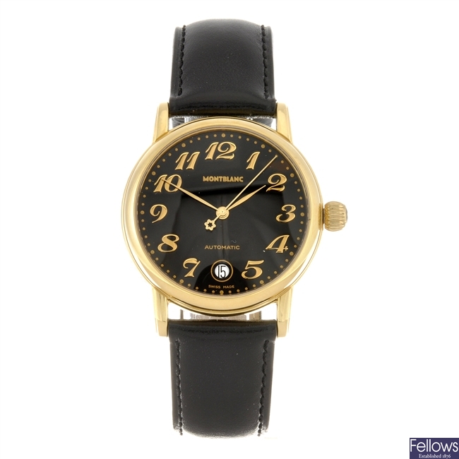 A gold plated automatic gentleman's Montblanc Meisterstuck wrist watch.