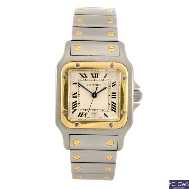 (1102014556) A bi-metal quartz Cartier Santos bracelet watch.