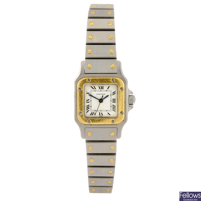 (917003549) A bi-metal automatic Cartier Santos bracelet watch.