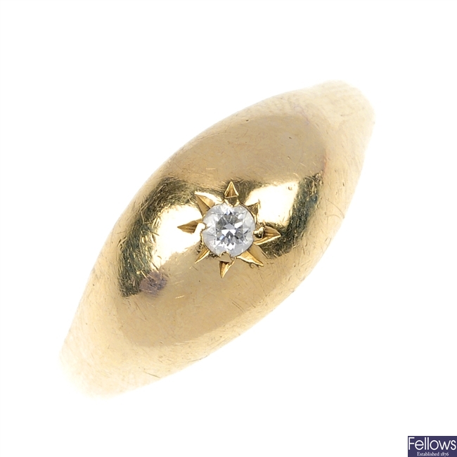 A gentleman's 9ct gold diamond single-stone ring.