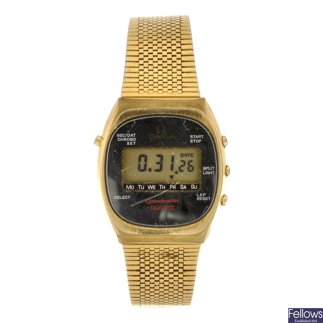 A gold plated quartz digital gentleman's Omega Seamaster bracelet watch.