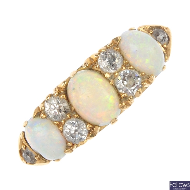 A late Victorian 18ct gold opal and diamond dress ring.