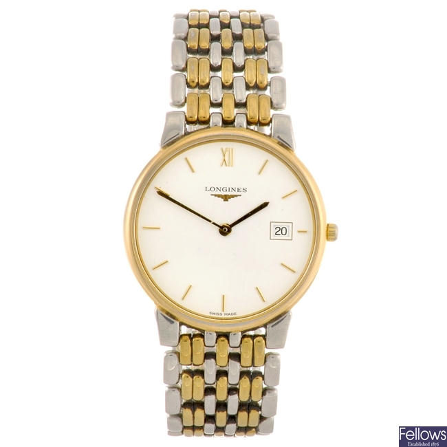 (100716) A bi-colour quartz gentleman's Longines bracelet watch.