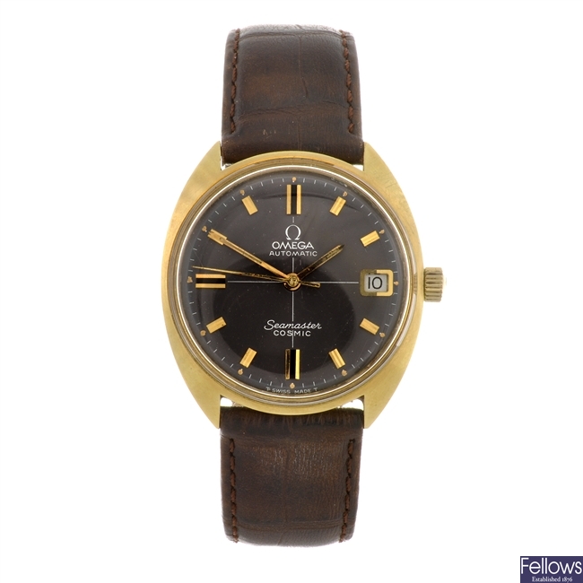 A gold plated automatic gentleman's Omega Cosmic wrist watch.