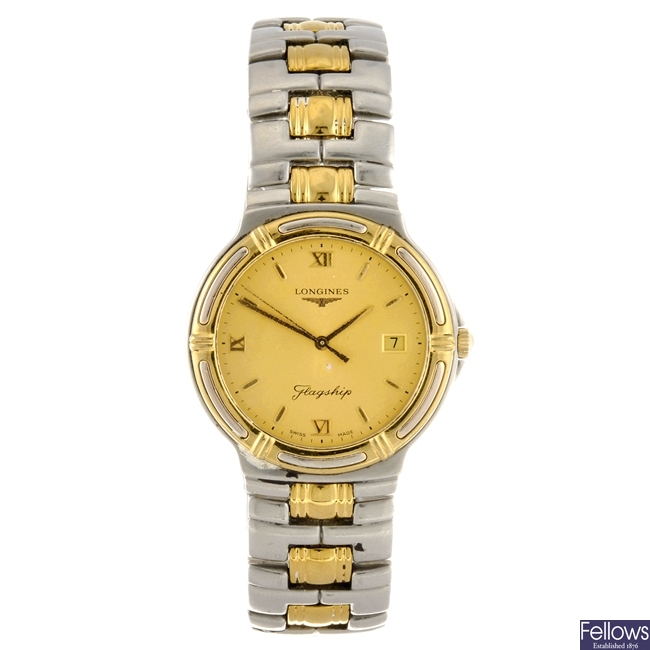 (953000052) A bi-colour quartz gentleman's Longines Flagship bracelet watch.