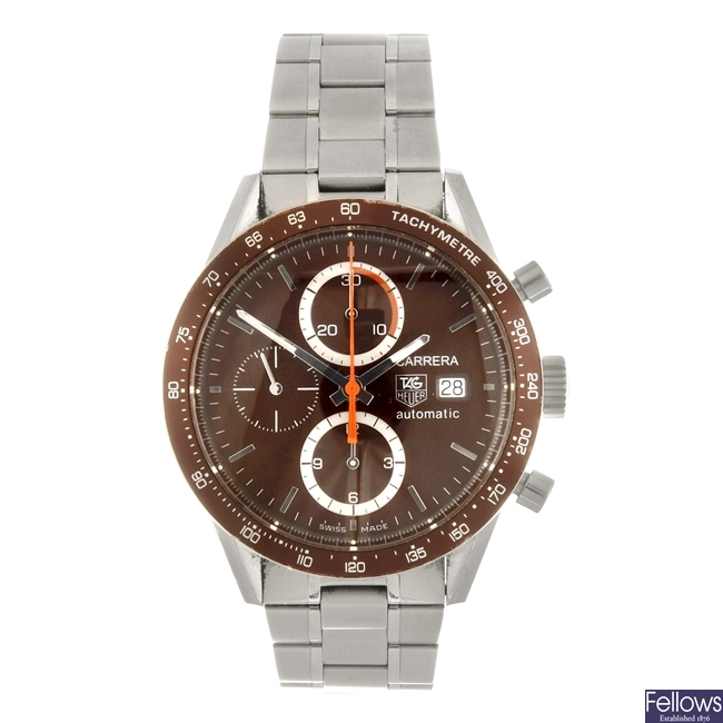 (948000566) A stainless steel automatic chronograph Tag Heuer Carrera bracelet watch.