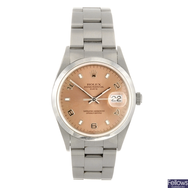 (B1) A stainless steel automatic gentleman's Rolex Date bracelet watch.