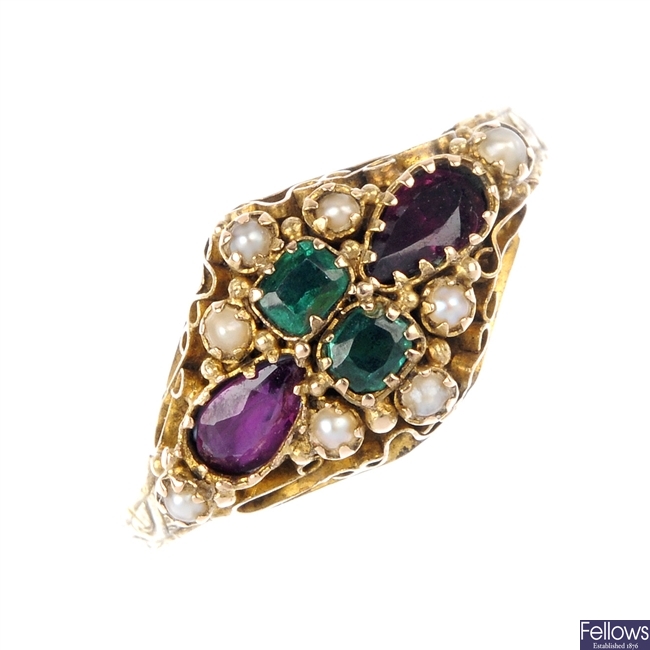 A late 19th century 15ct gold gem set ring.