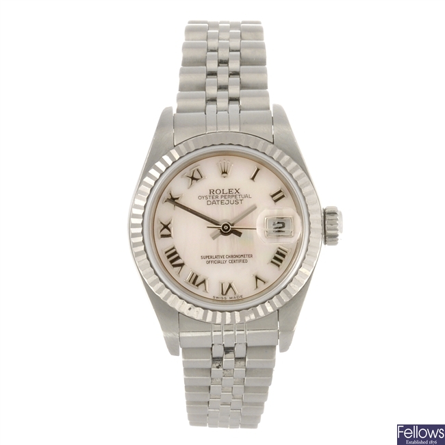 A stainless steel automatic lady's Rolex Datejust bracelet watch.