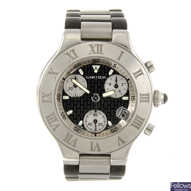 A stainless steel quartz Cartier Chronoscaph 21 wrist watch.