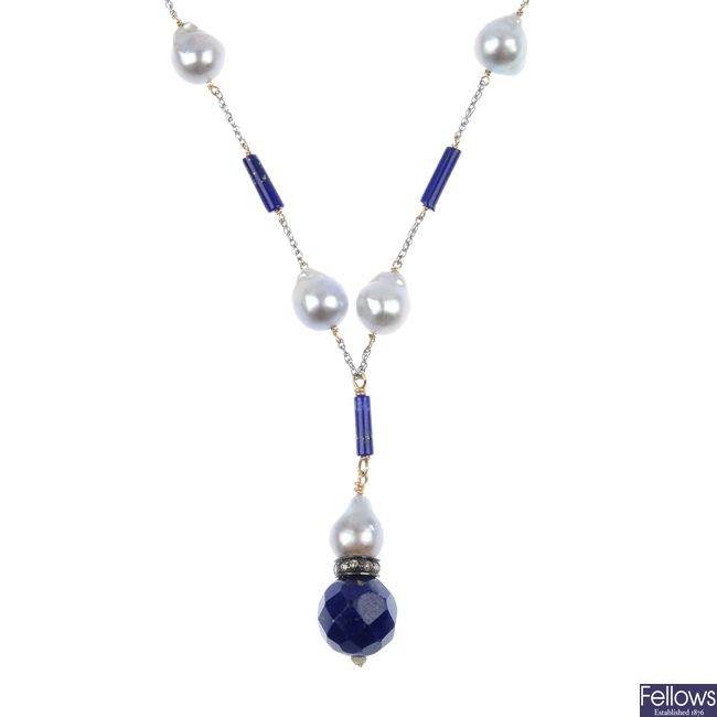 A lapis lazuli and cultured pearl necklace.