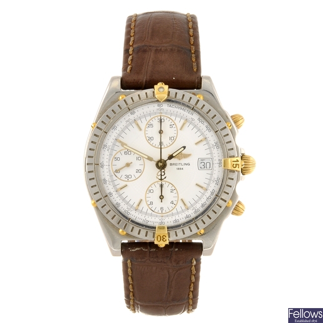 A stainless steel automatic gentleman's Breitling Chronomat wrist watch.