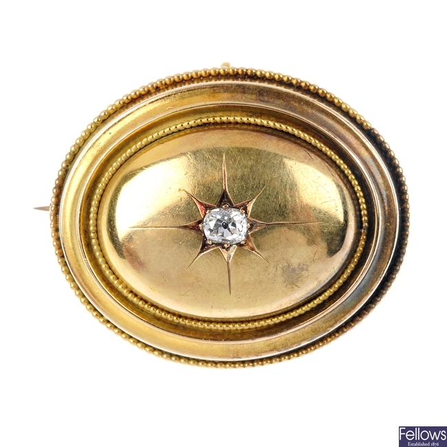 A late 19th century gold diamond memorial brooch.