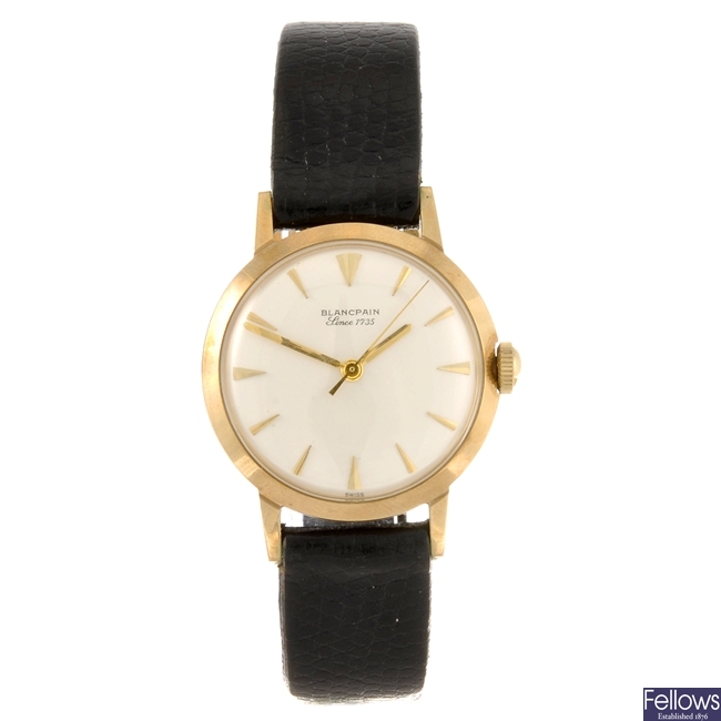 A 9ct gold manual wind gentleman's Blancpain wrist watch.