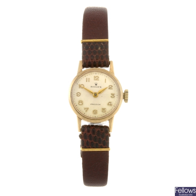 A 9ct gold manual wind lady's Rolex Precision wrist watch.