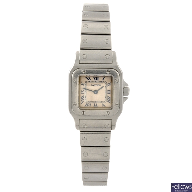 A stainless steel quartz Cartier Santos bracelet watch.