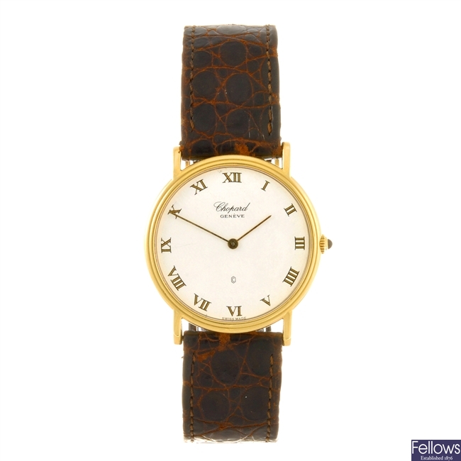 An 18k gold quartz gentleman's Chopard wrist watch.