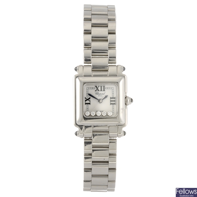 A stainless steel quartz lady's Chopard Happy Sport Mini bracelet watch.