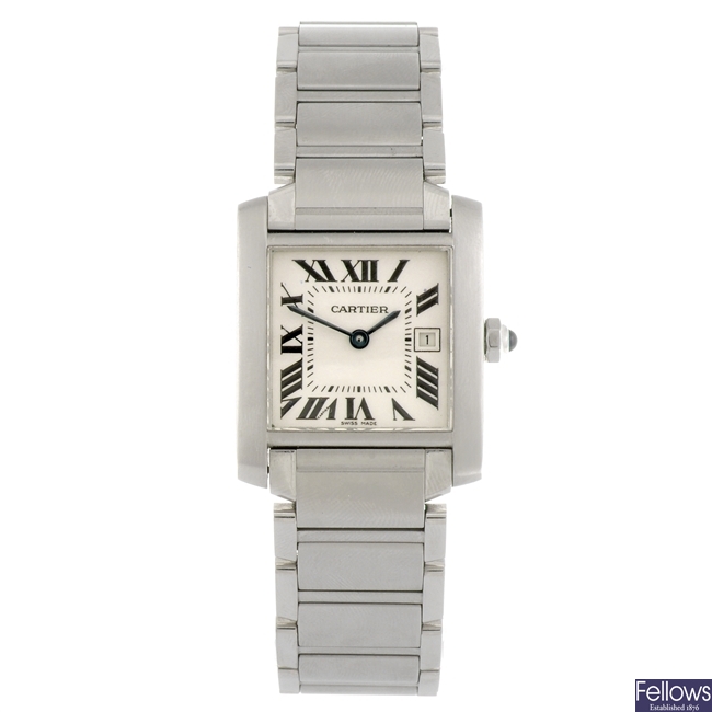 (809031760) A stainless steel quartz Cartier Tank Francaise bracelet watch.