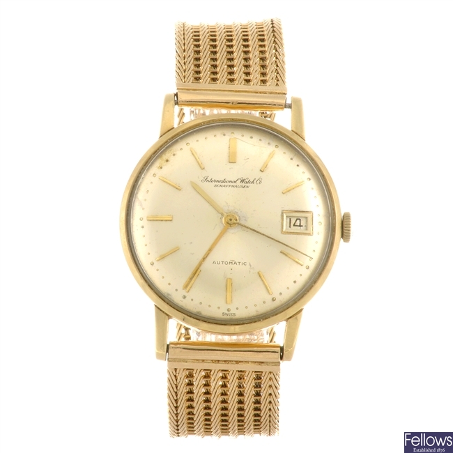 (128935917) An 18k gold automatic gentleman's IWC bracelet watch.