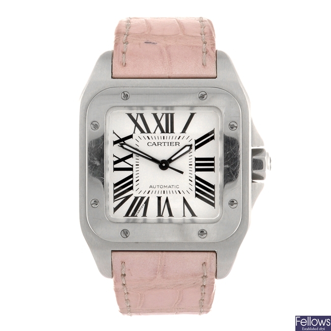 (954000528) A stainless steel automatic Cartier Santos wrist watch.
