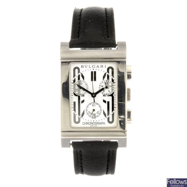 (106940) A stainless steel quartz chronograph gentleman's Bvlgari Rettangolo wrist watch.