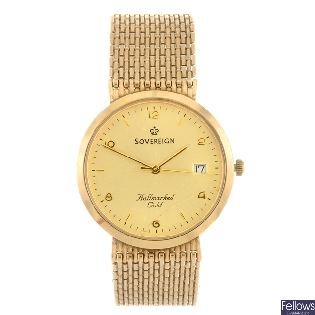 (403047200) A 9k gold quartz gentleman's Sovereign bracelet watch.