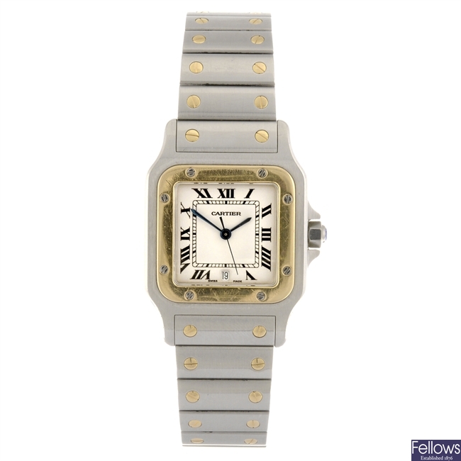 (309081186) A bi-metal quartz Cartier Santos bracelet watch.