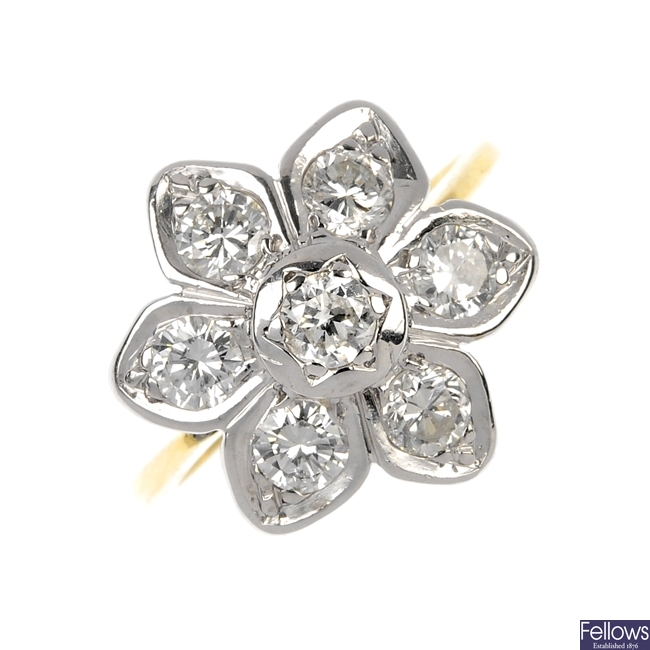 An 18ct gold diamond floral cluster ring.