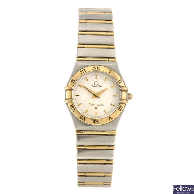 (606007816) A bi-metal quartz lady's Omega Constellation bracelet watch.