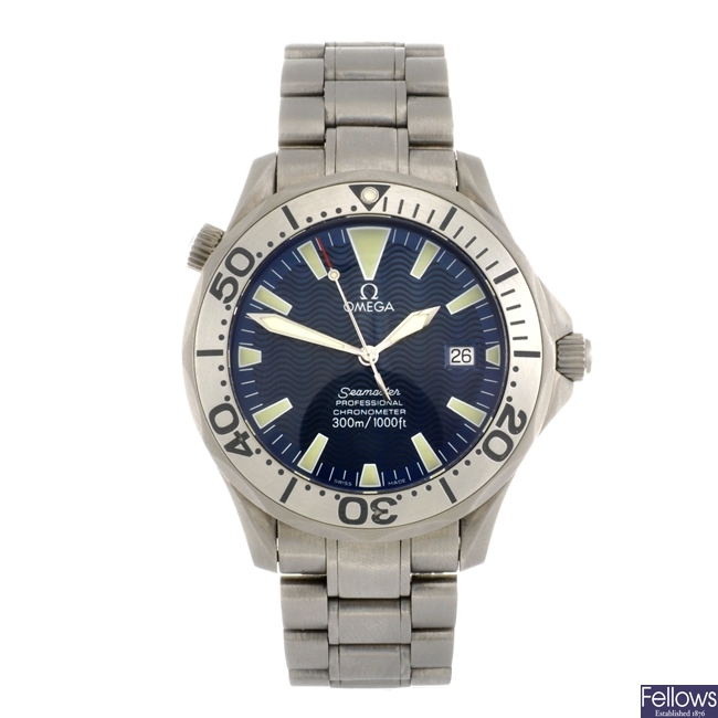 A titanium automatic gentleman's Omega Seamaster bracelet watch.