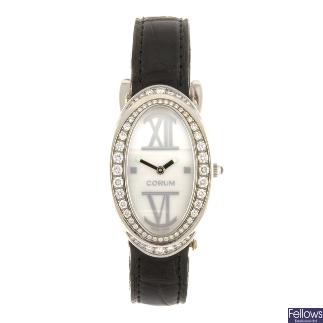 A stainless steel quartz lady's Corum wrist watch.