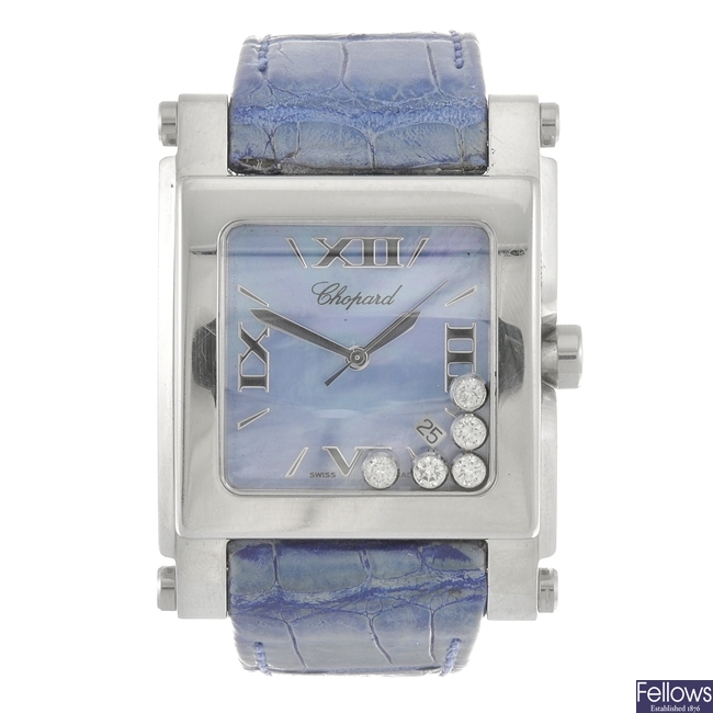 A stainless steel quartz Chopard Happy Sport wrist watch.