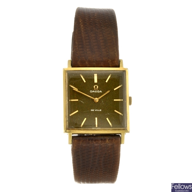 (711077546) A gold plated manual wind Omega De Ville wrist watch.