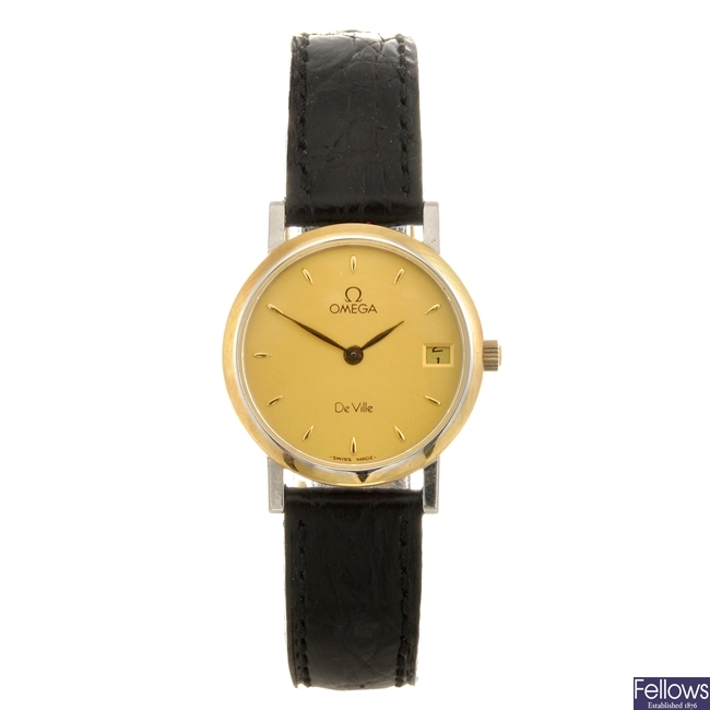 (409023076) A bi-colour quartz lady's Omega De Ville wrist watch.