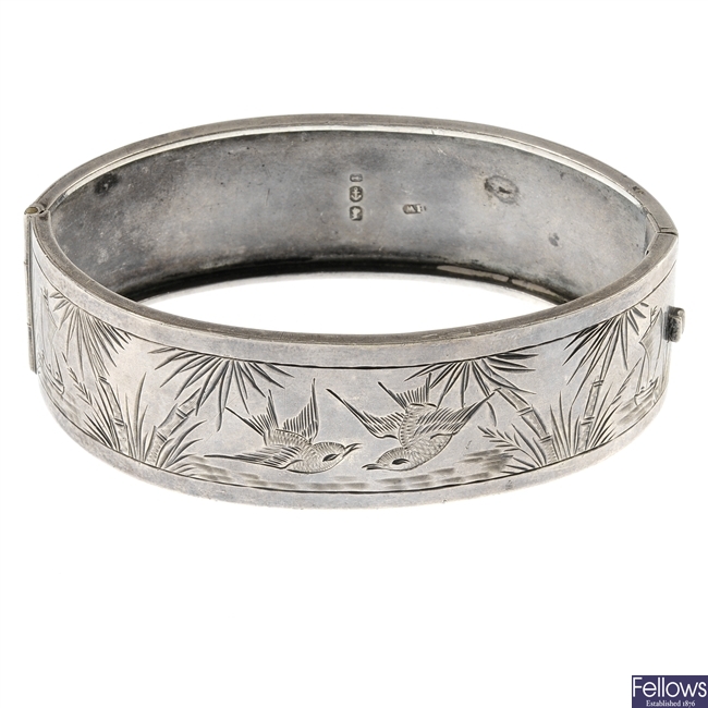 A late Victorian Aesthetic silver bangle.