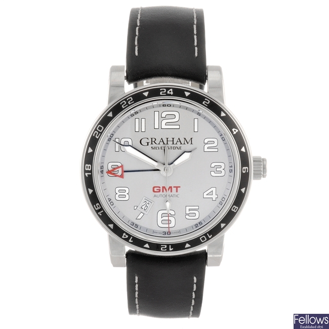 A stainless steel automatic gentleman's Graham Silverstone Time Zone wrist watch.