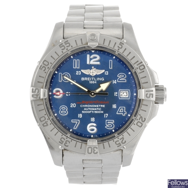 A stainless steel automatic gentleman's Breitling Aeromarine Superocean Steelfish bracelet watch.