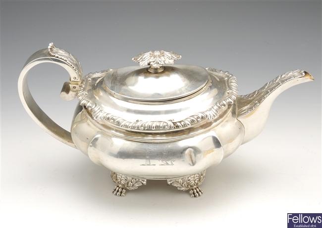 A George IV silver teapot.