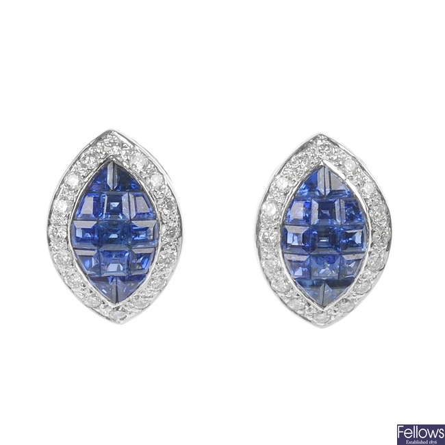 A pair of 18ct gold sapphire and diamond ear studs.