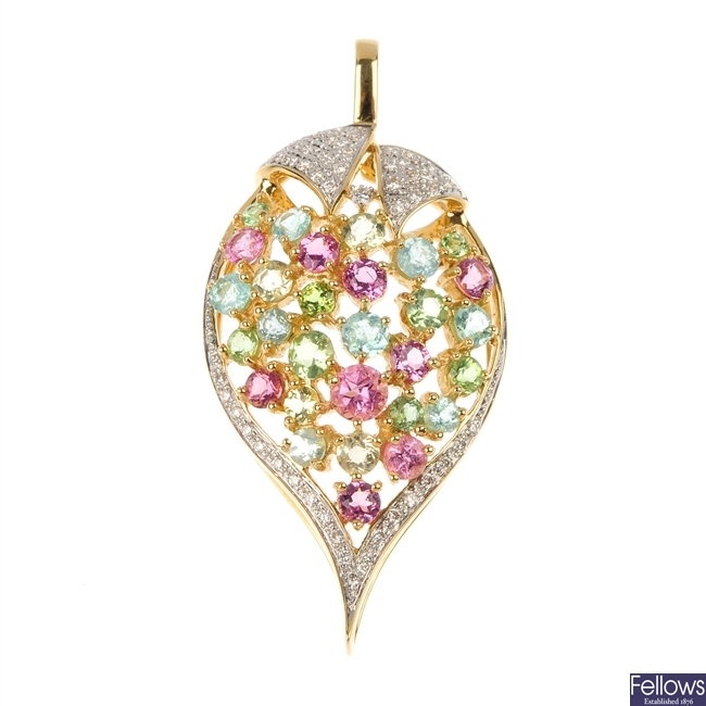 An 18ct gold tourmaline and diamond pendant.