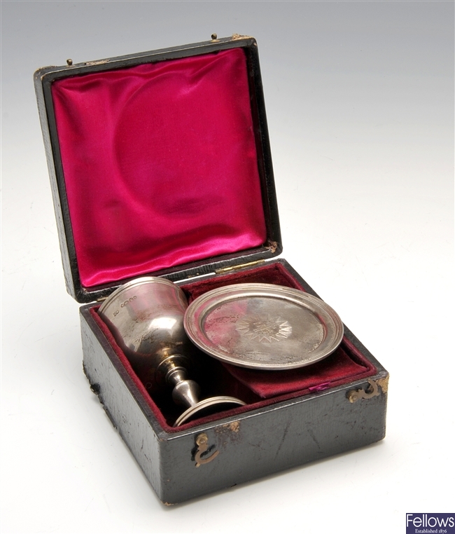 A Victorian cased silver travelling communion set.