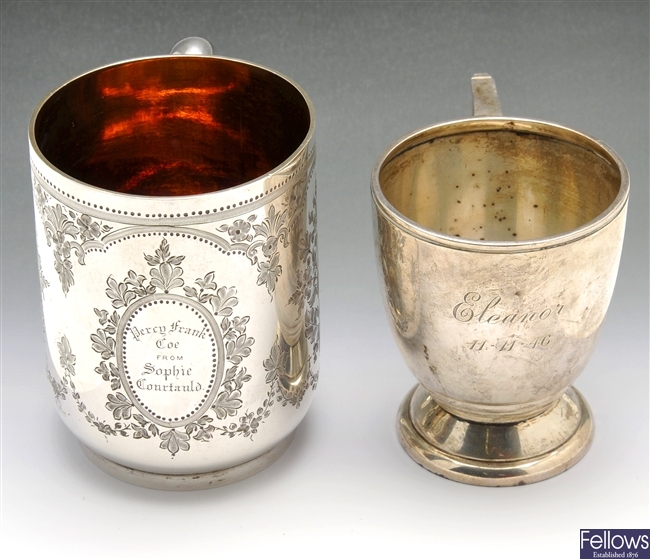 A Victorian & a 1940's silver christening mug.