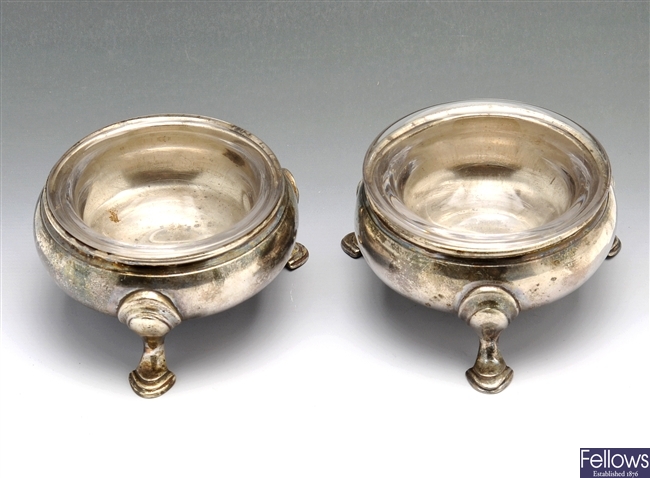 A George III silver pair of cauldron open salts.