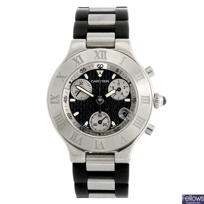 A stainless steel quartz Cartier Chrono 21 wrist watch.